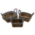 Banana Leaf & Grey Raffia Square Baskets, Set of 3