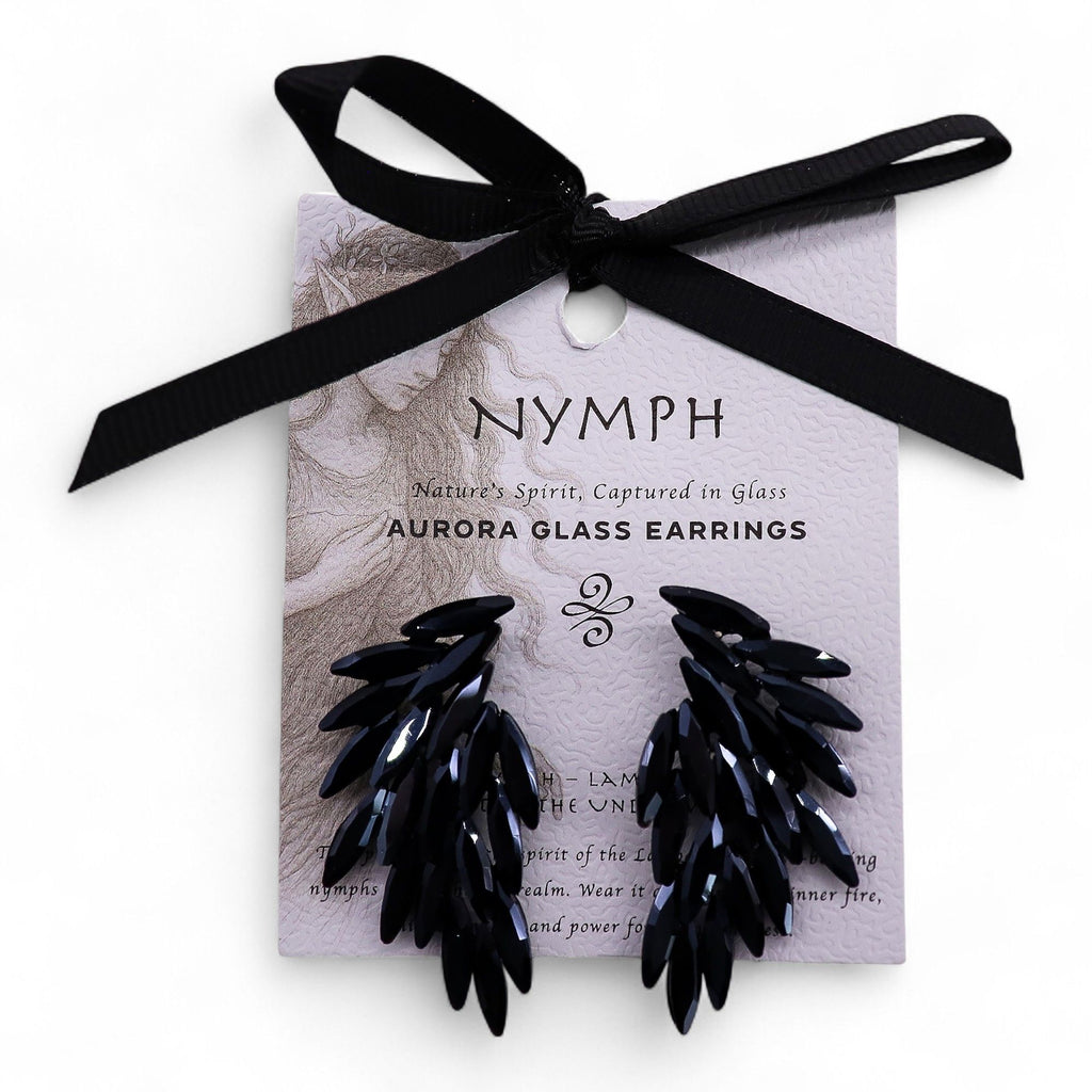 Nymph Jet Black Angel Wings Glass Earrings – view 5