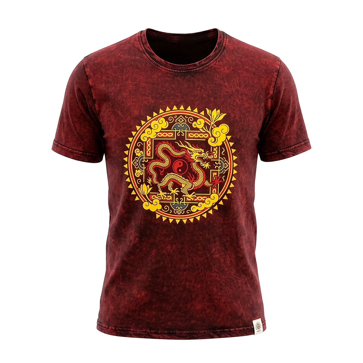 Nomad Sari Stonewashed T-Shirt - Dragon Mandala - Maroon - Small