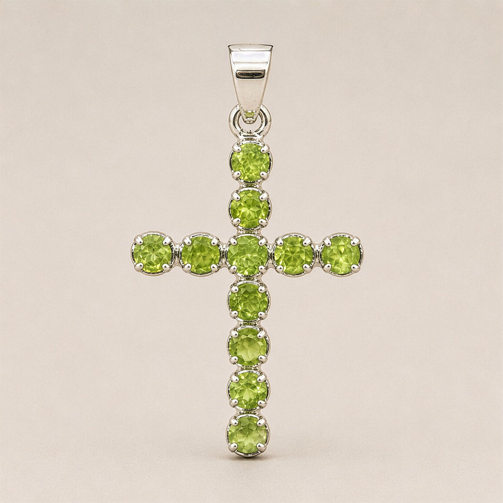 Peridot Crucifix Pendant Necklace on Silver Plated Chain 45cm – view 5