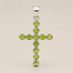 Peridot Crucifix Pendant Necklace on Silver Plated Chain 45cm – view 5