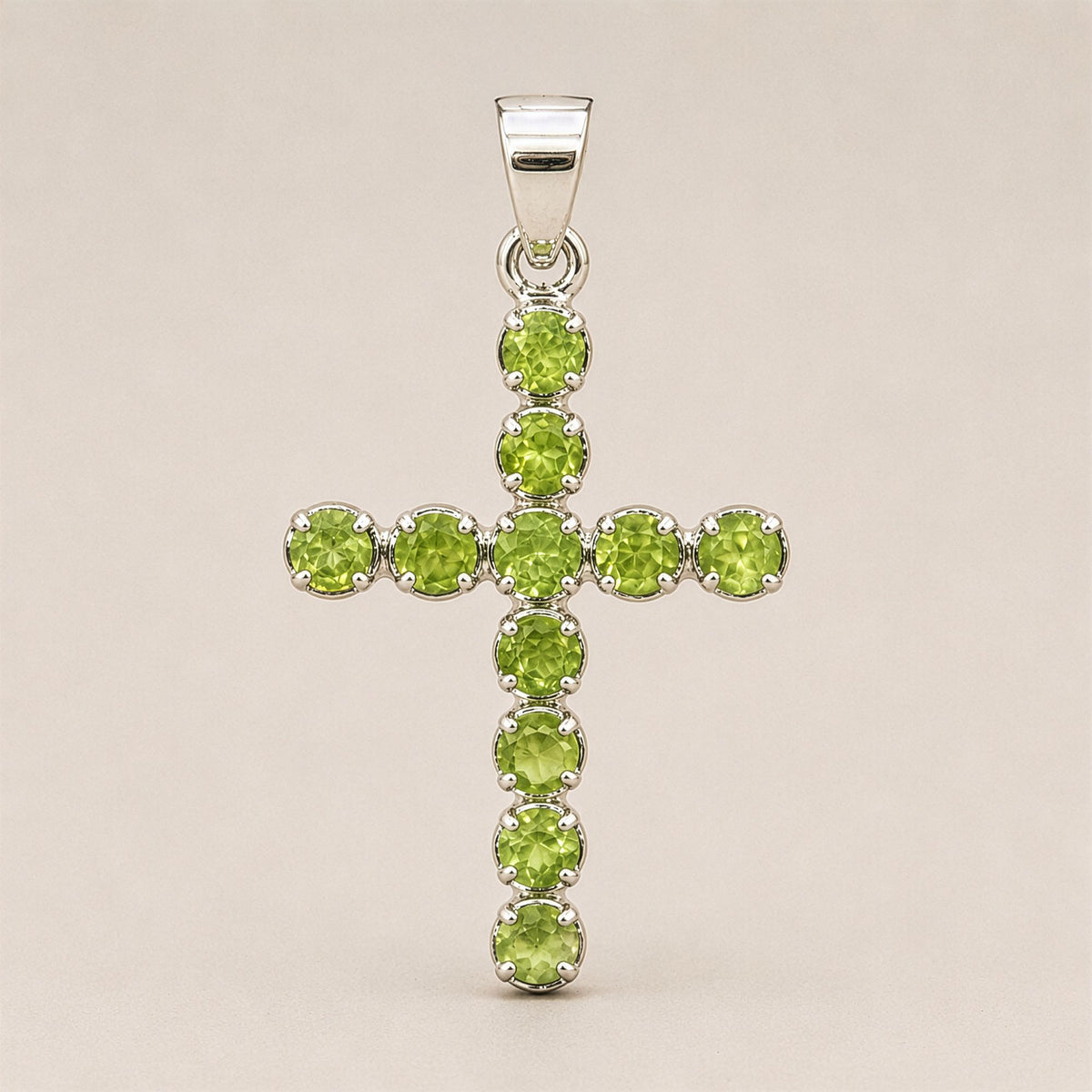 Peridot Crucifix Pendant Necklace on Silver Plated Chain 45cm – view 5