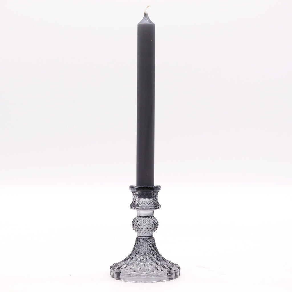 Vintage Pressed Glass Candle Holders - Midnight Grey Set of 2