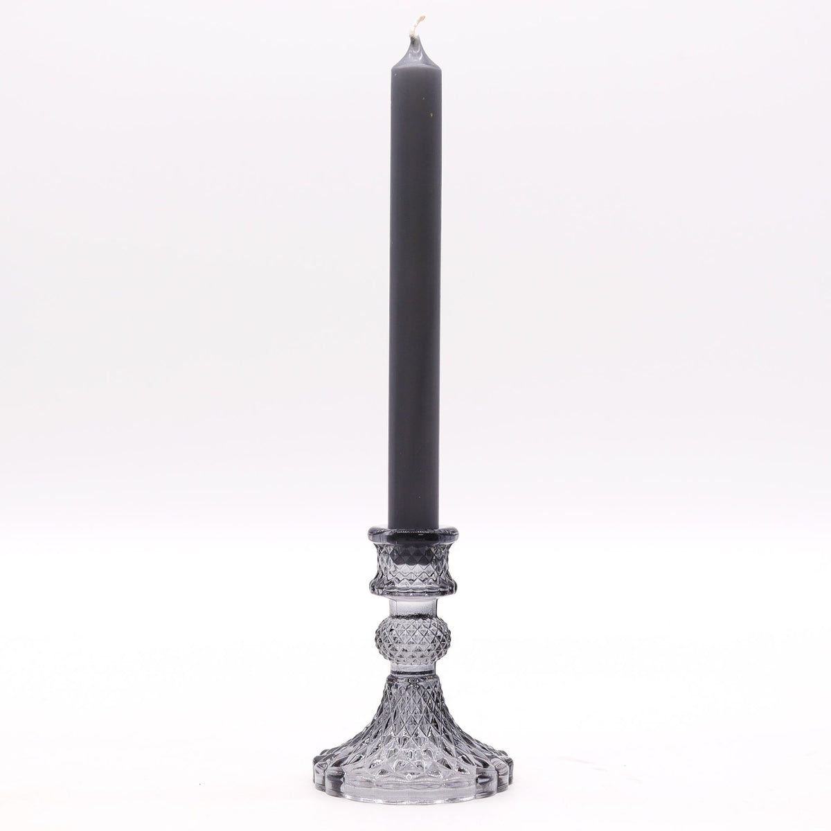 Vintage Pressed Glass Candle Holders - Midnight Grey Set of 2