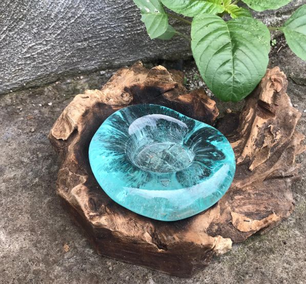 Molten Glass Flat Candle Holder on Wood – view 10