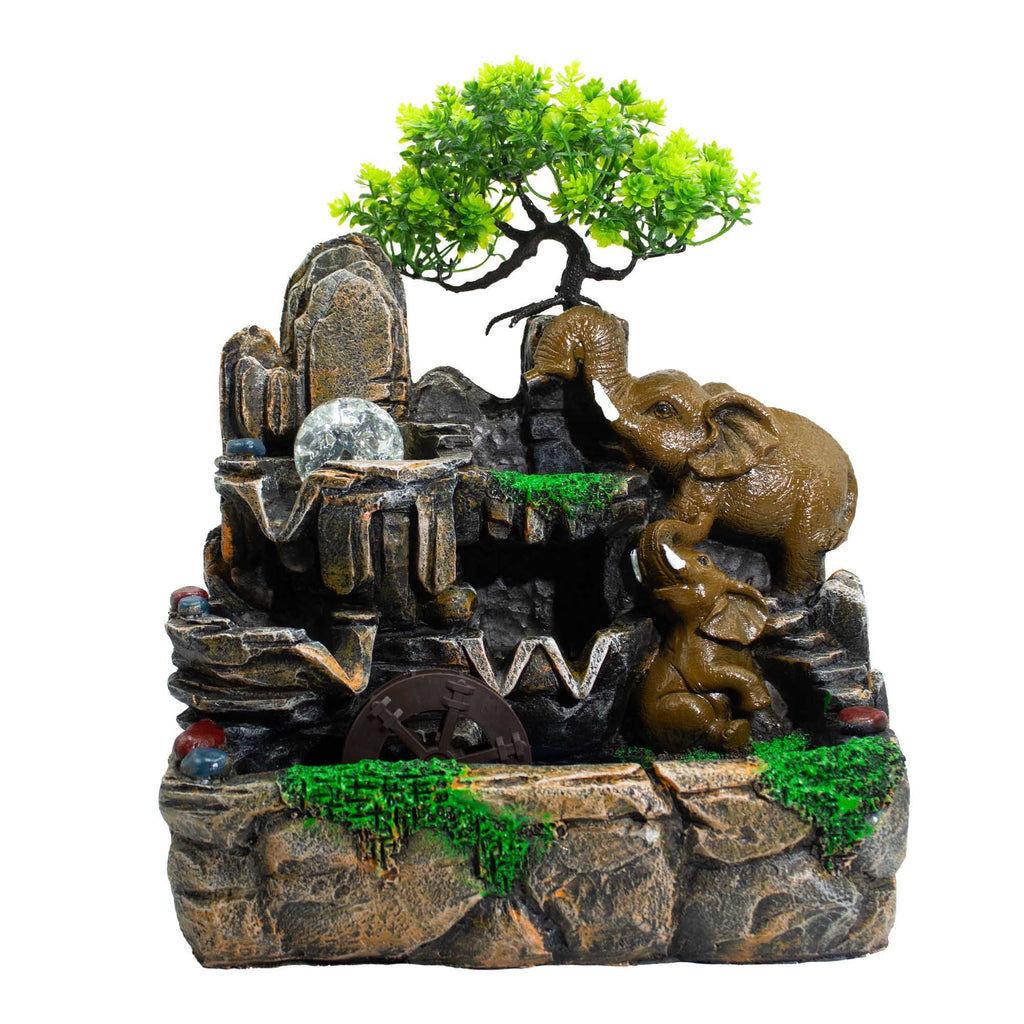 Elephant Pair Water Feature, Crystal Ball and Light – view 4