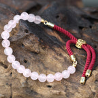 Rose Quartz Gemstone Bracelet, Gold-Plated Sliding Toggle – view 2