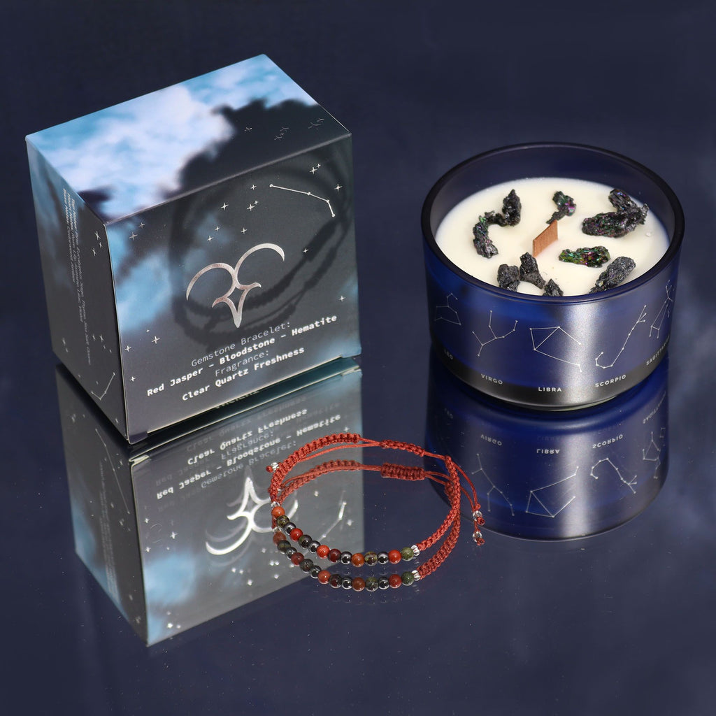 Aries Zodiac Crystal Candle with Gemstone Bracelet – view 6