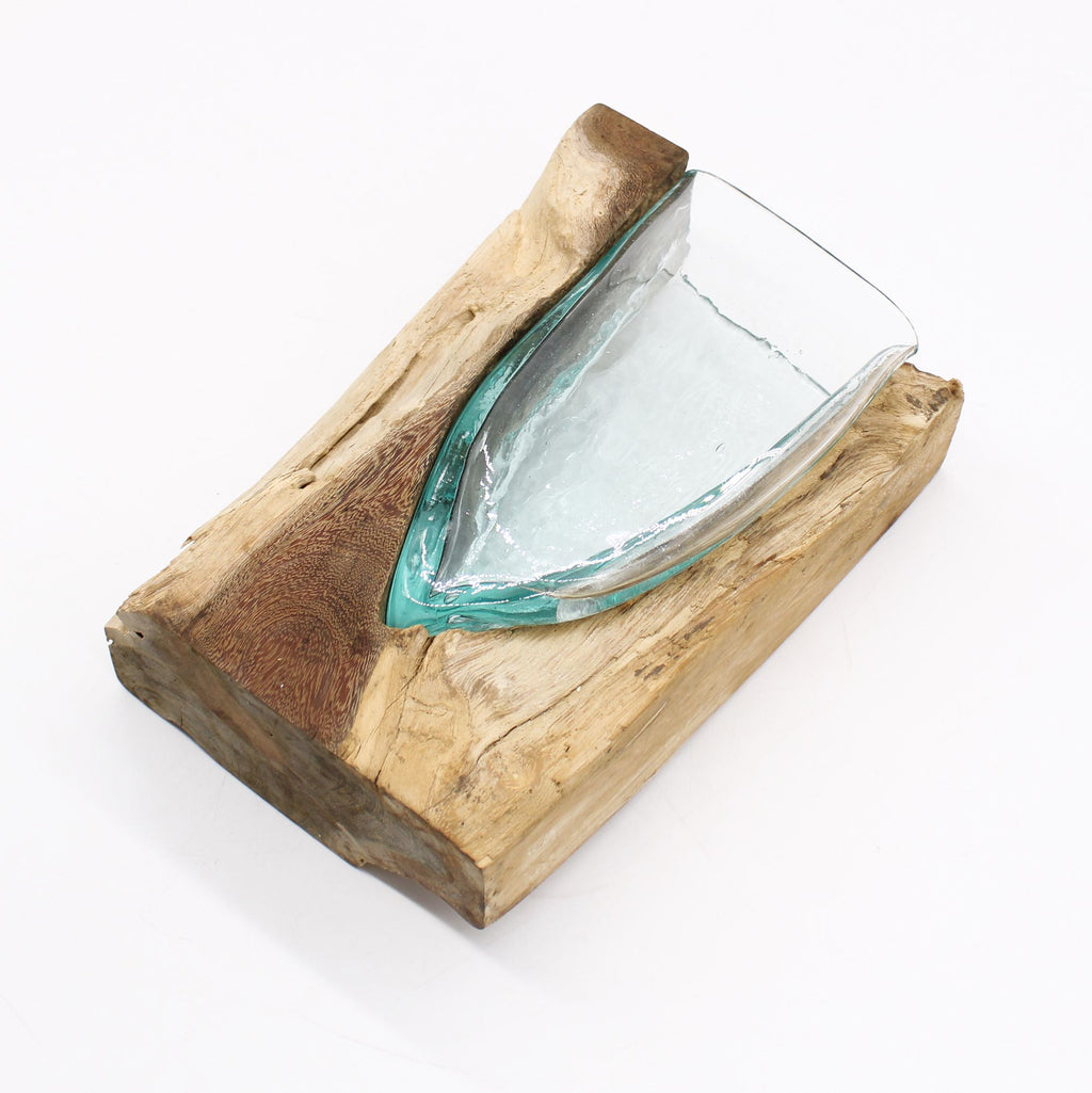 Molten Glass V-Shaped Art Vase on Wood – view 4