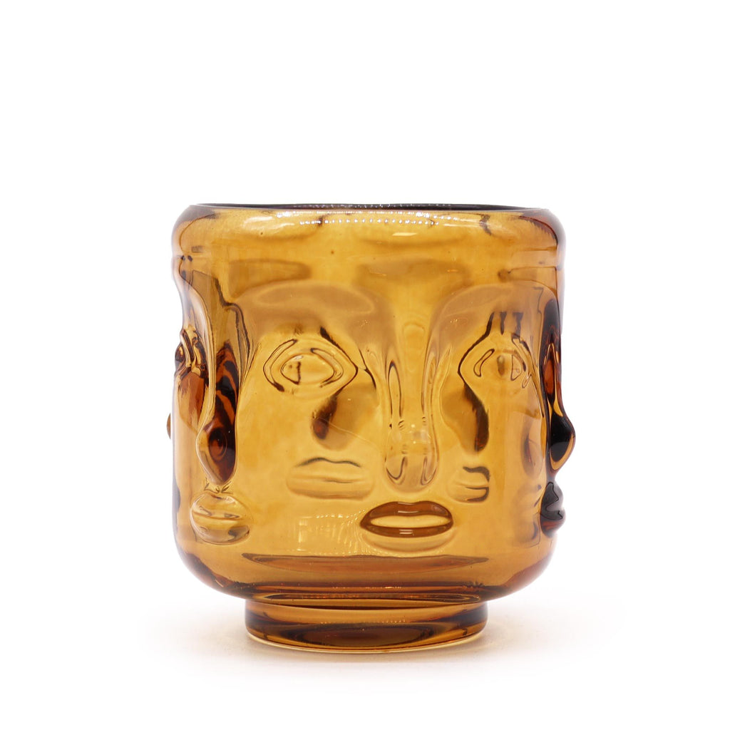 Buddha Faces Glass Candle Jar Set - Antique Amber