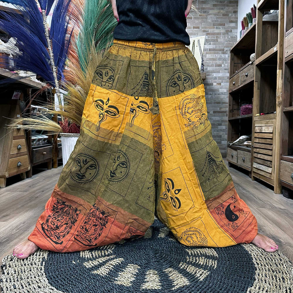 Yoga and Festival Pants - Aladdin Himalayan Print on Orange – view 3