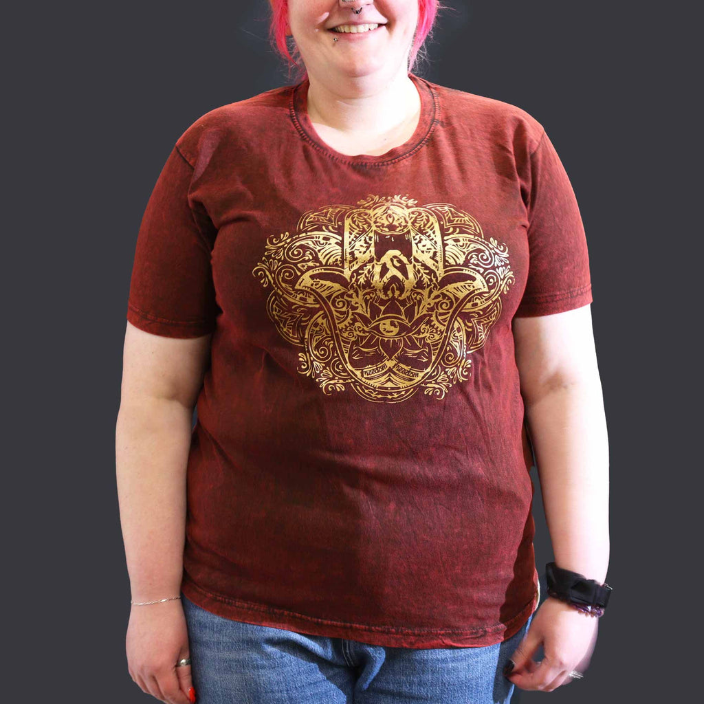 Nomad Sari Stonewashed T-Shirt - Hamsa - Maroon - XL – view 2
