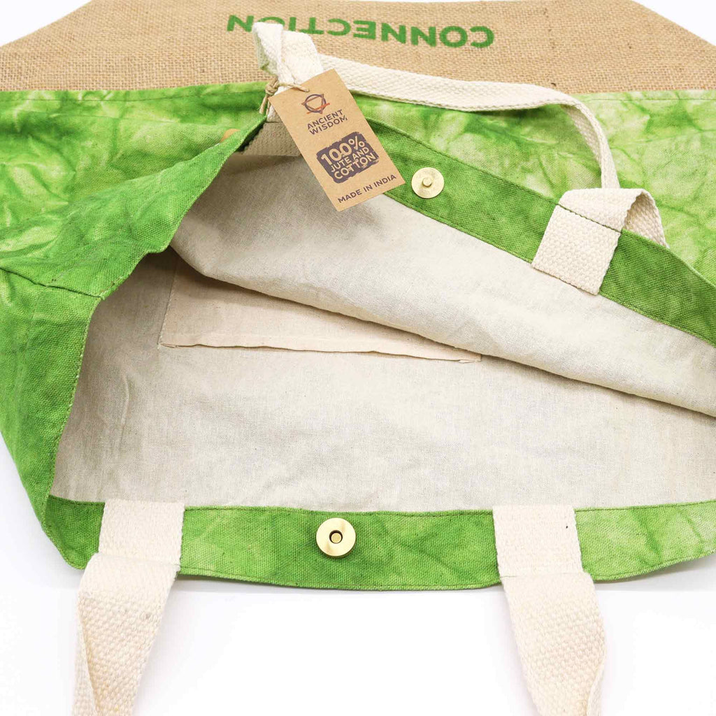 Jute and Cotton Tote Bag - Green Stonewash Tree of Life – view 4