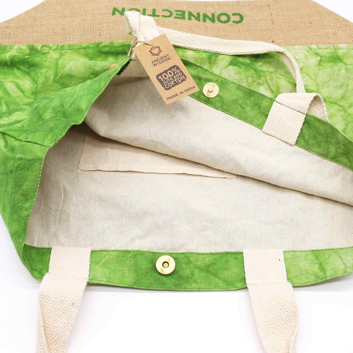 Jute and Cotton Tote Bag - Green Stonewash Tree of Life – view 4