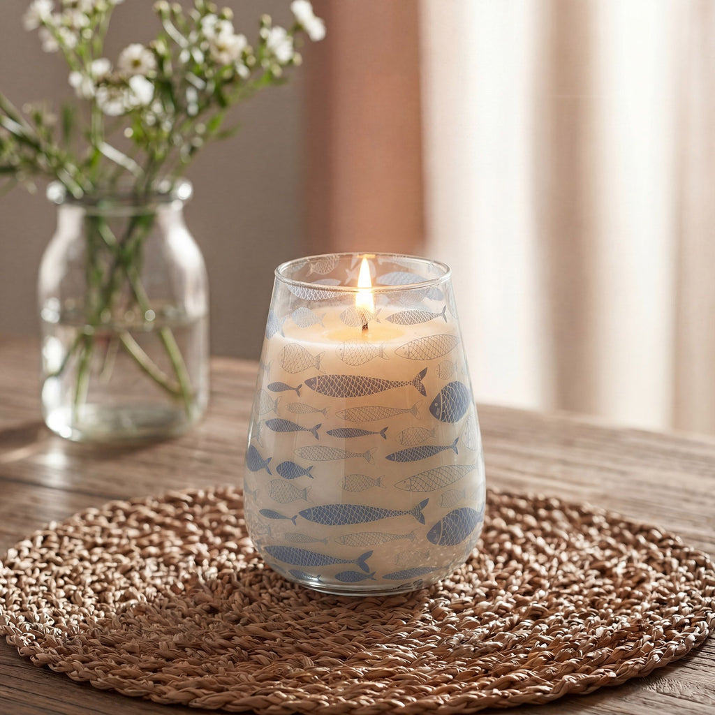 Tall Glass Jar Candle - Seabreeze Blue Fish – view 3
