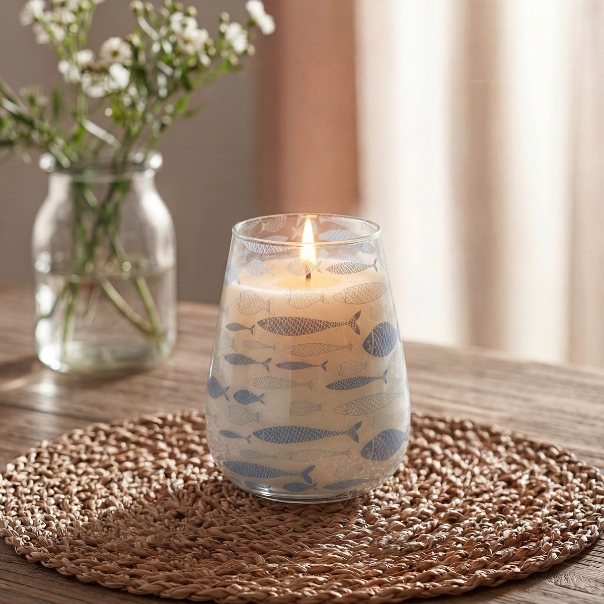 Tall Glass Jar Candle - Seabreeze Blue Fish – view 3
