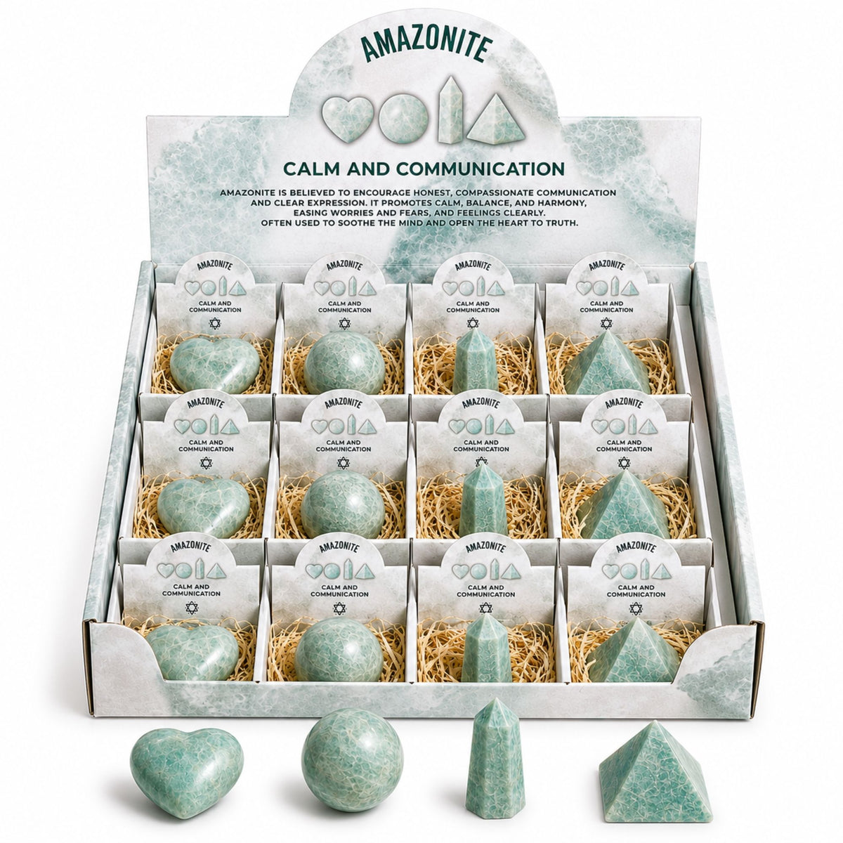 Amazonite Gemstone Shapes Set - Heart, Sphere, Obelisk, Pyramid – view 4