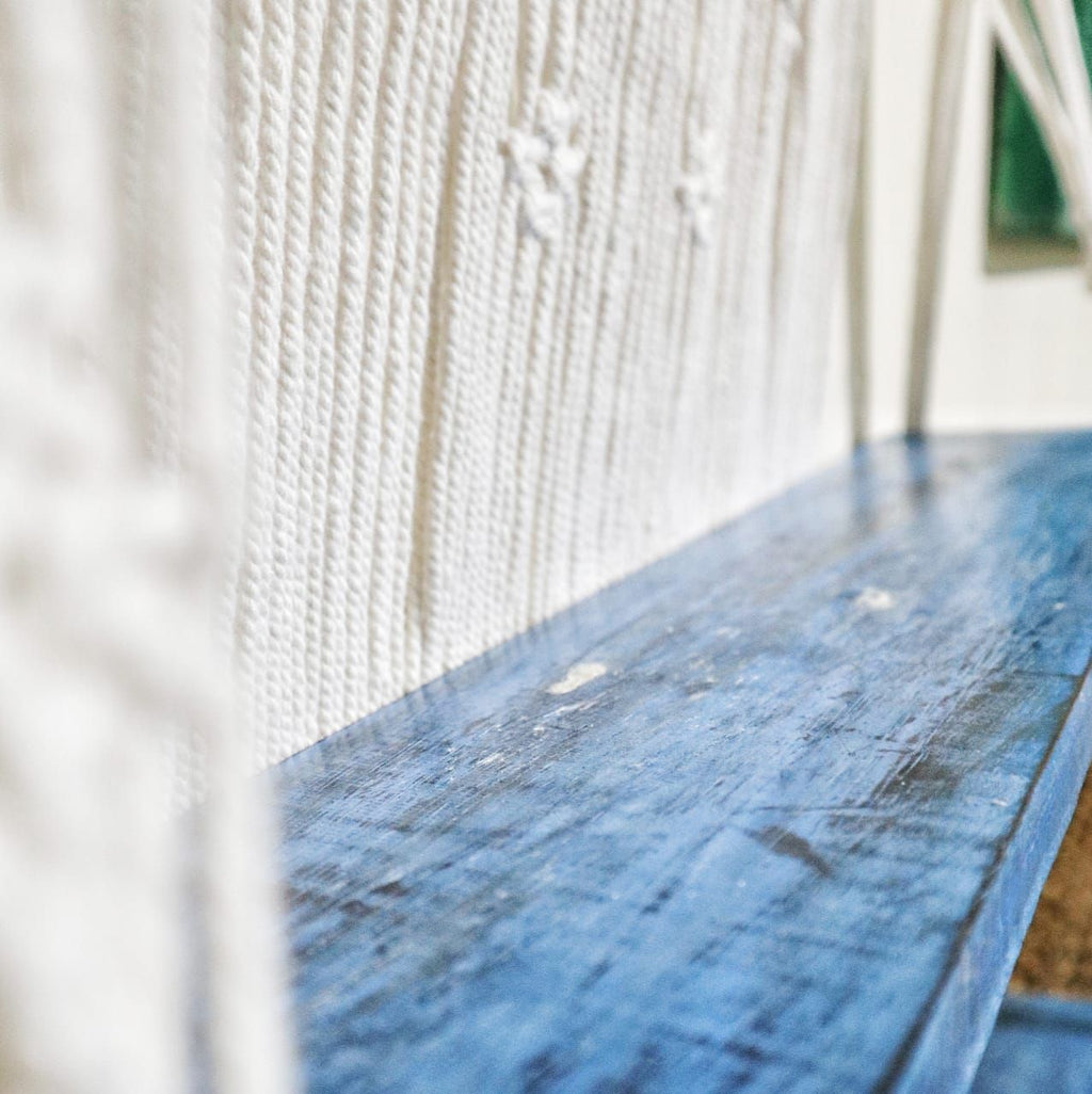Macrame Hanging Shelf - Natural Wood, Blue Rope, 150 cm – view 7