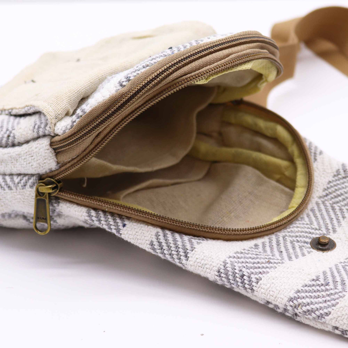 Natural Cotton Cross-Body Bag – Grey & White