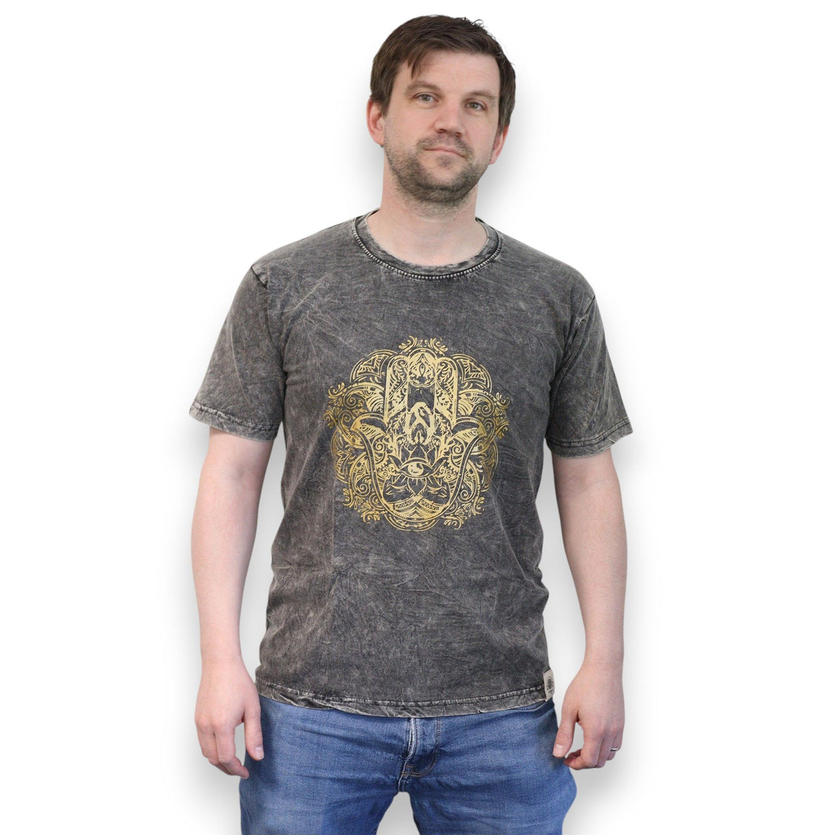 Nomad Sari Stonewashed T-Shirt - Hamsa - Dark Grey - Medium