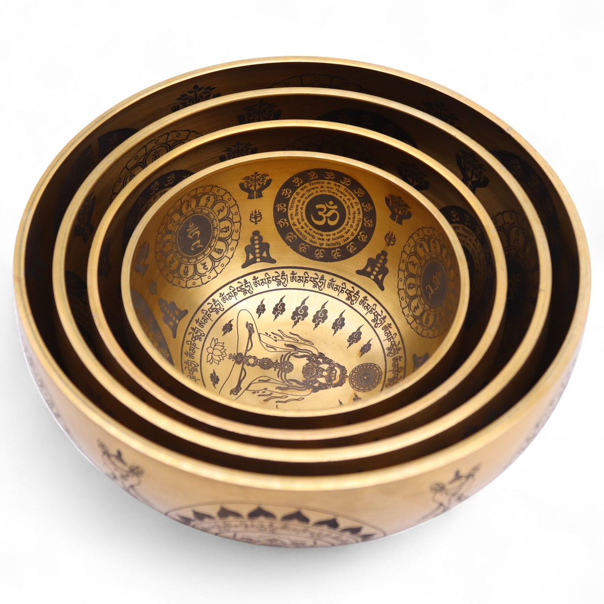 Brass Etched Singing Bowl Set of 4 - Approx 3.85kg – view 22