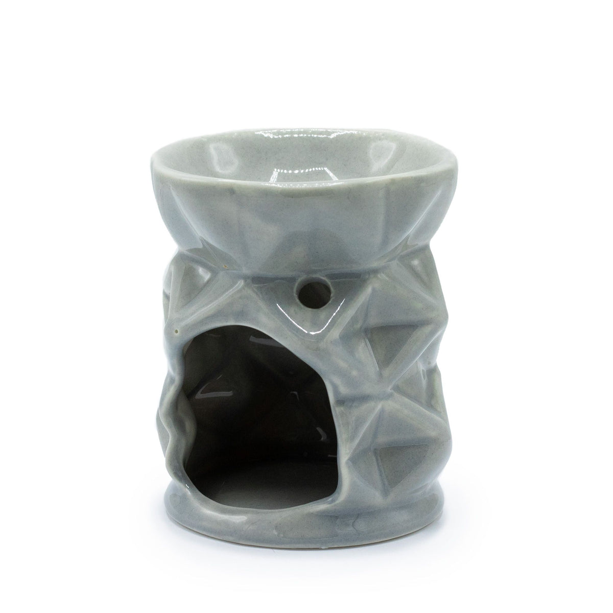 Geometric Cutout Ceramic Oil Burner - Grey – view 2