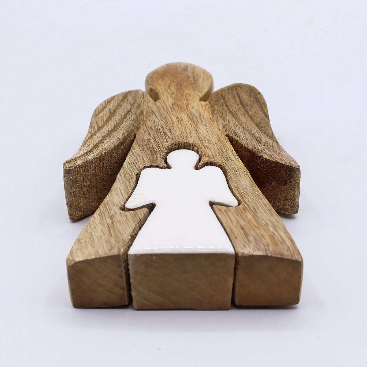 Mango Wood Angel in Angel, White Enamel, 15x3cm – view 6