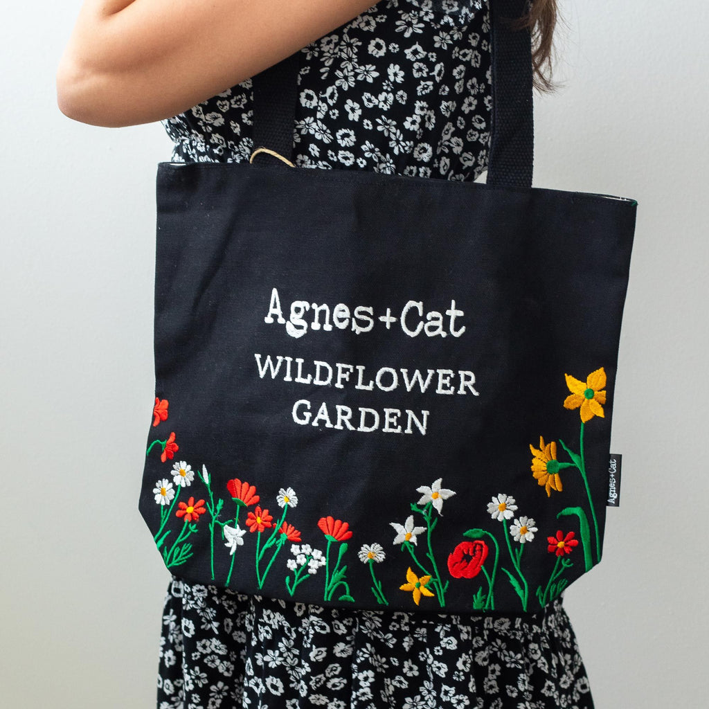 Agnes + Cat Wildflower Garden Tote Bag - Black – view 2