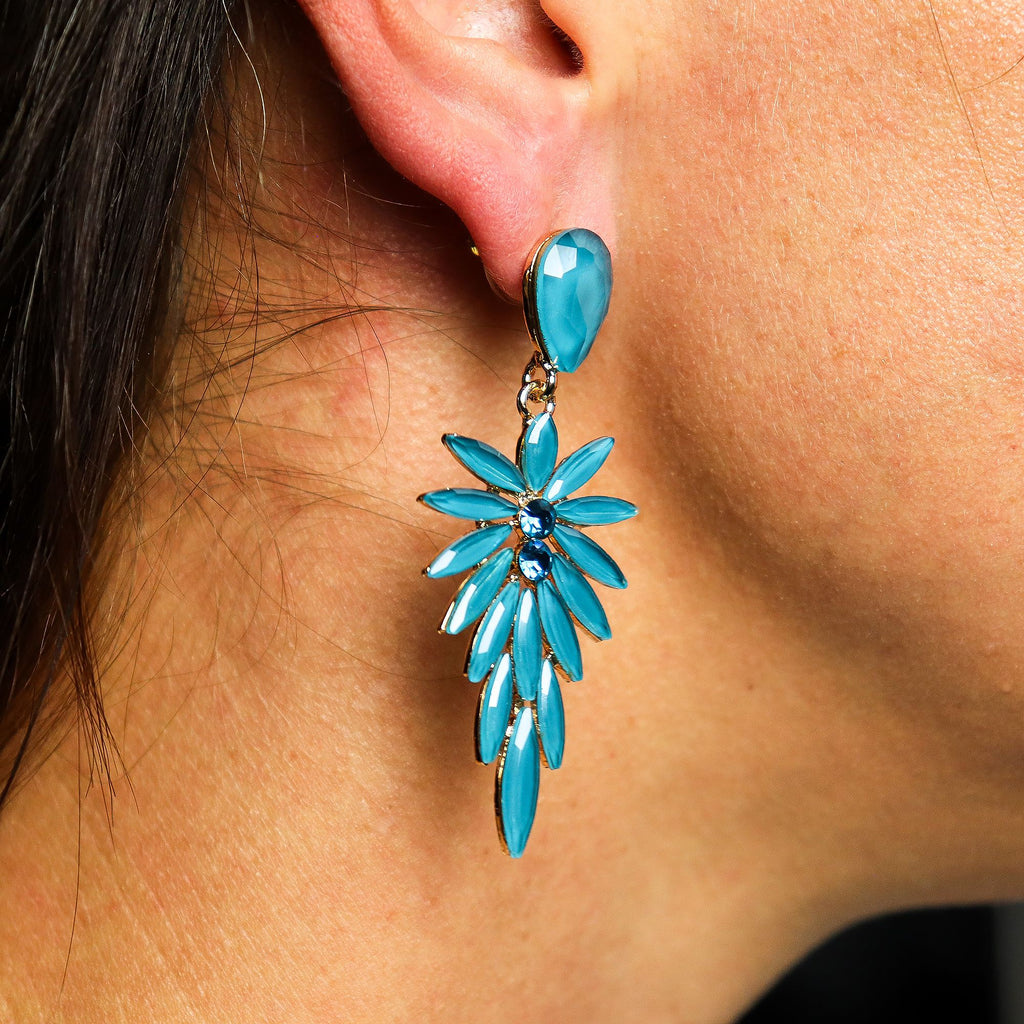 Teal Green Vintage Glass Long Drop Earrings – view 2