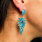 Teal Green Vintage Glass Long Drop Earrings – view 2