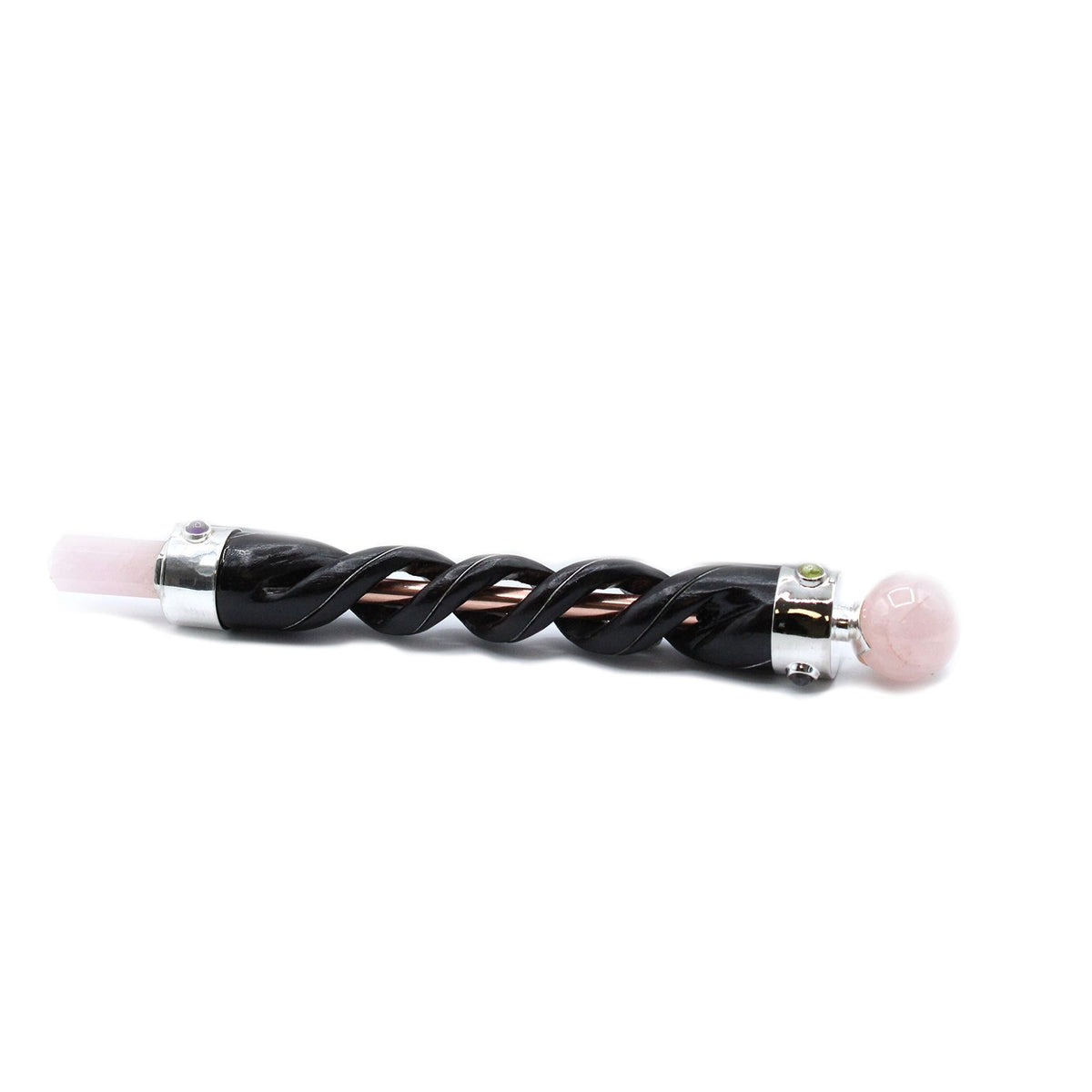 Spiral Carved Healing Wand with Copper Pipe and Rose Quartz – view 3