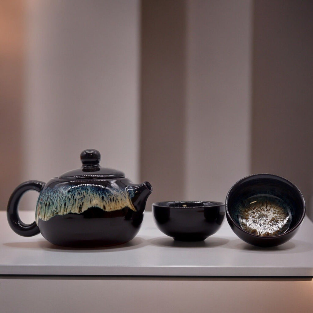 Black Glaze Ceramic Teapot Set - Pot & Two Cups – view 4