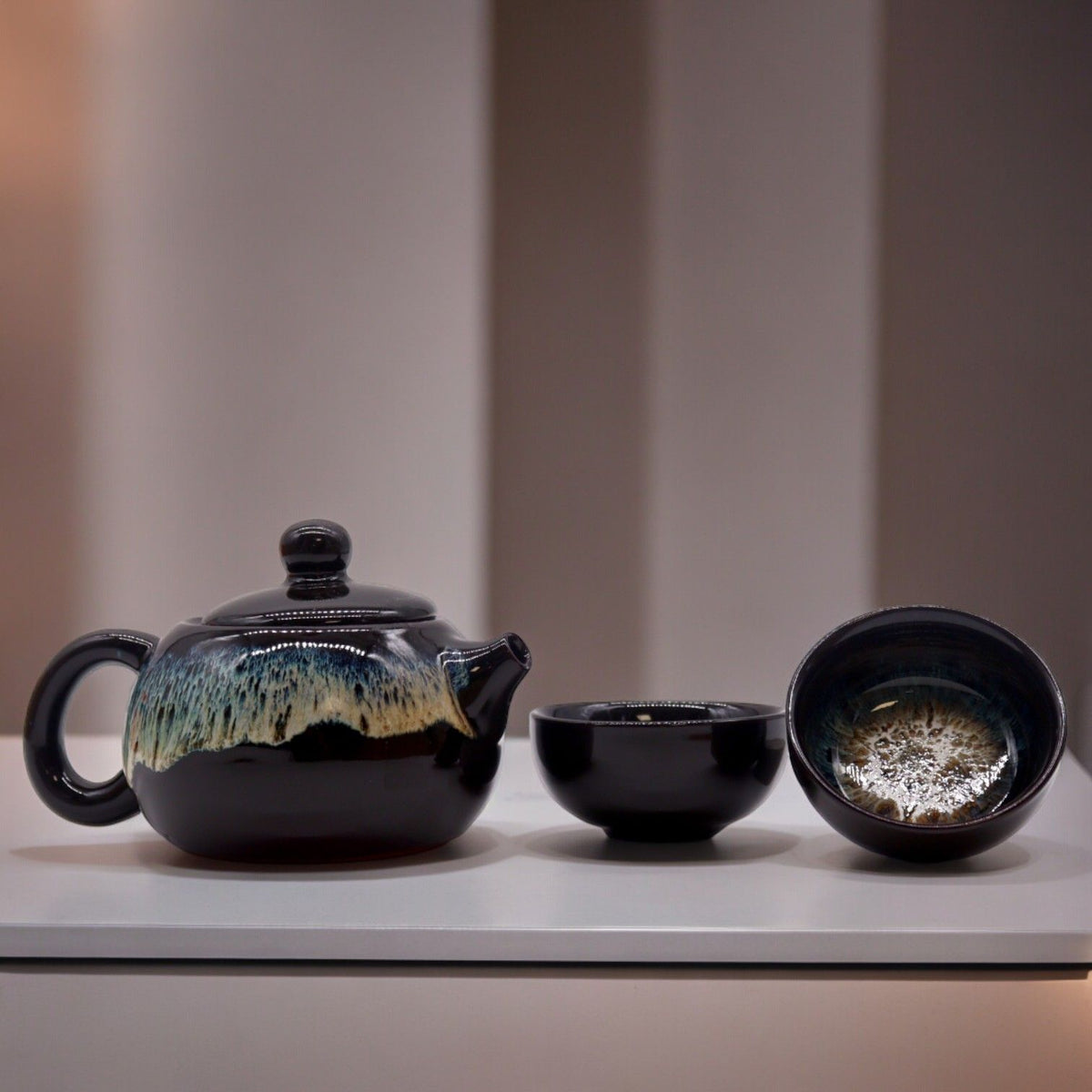 Black Glaze Ceramic Teapot Set - Pot & Two Cups – view 4