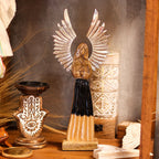 Large Mango Wood Guardian Angel, Metal Wings, 40cm – view 8