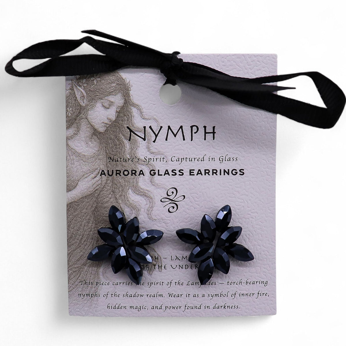Nymph Jet Black Flower Glass Earrings – view 7