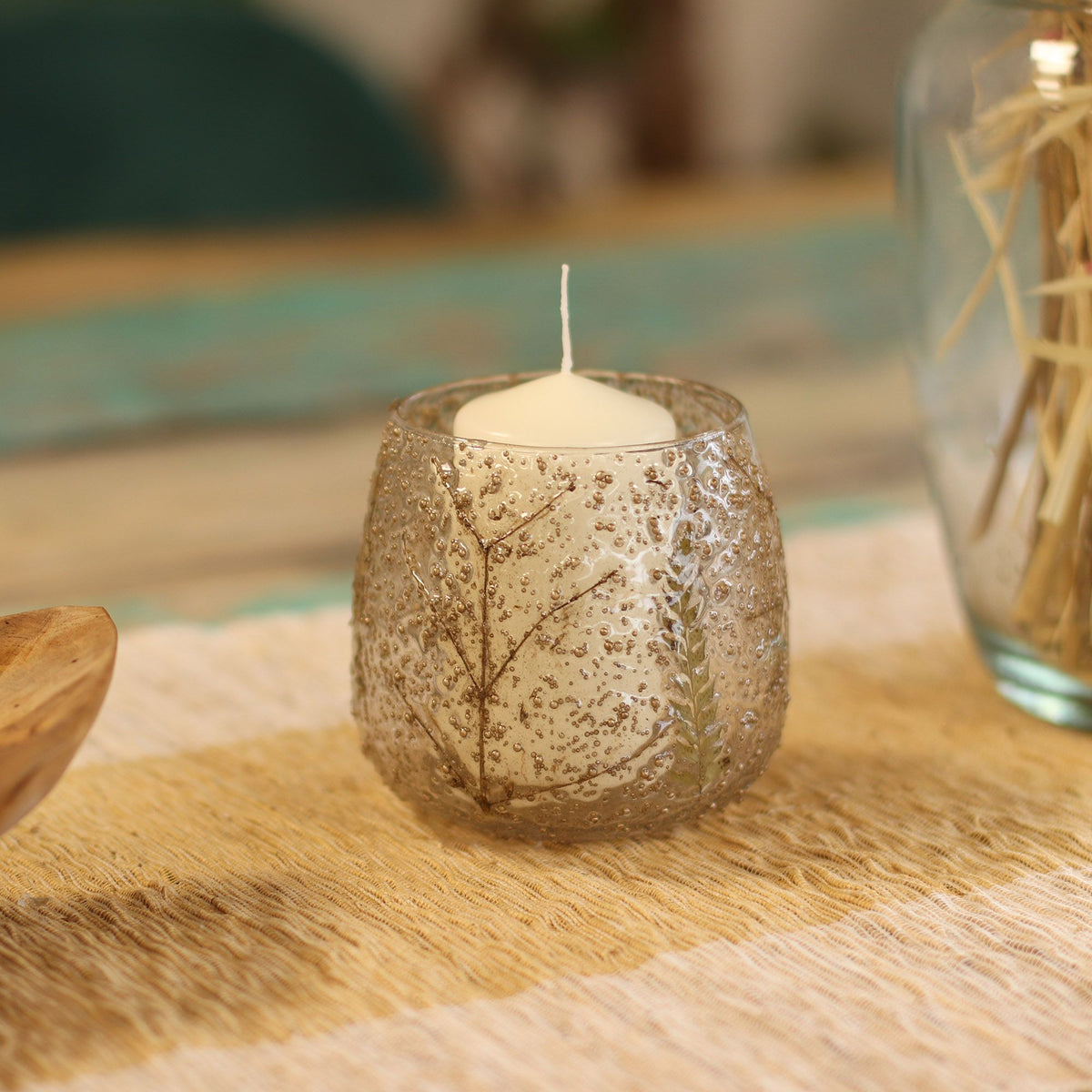 Natural Floral Glass Straight Candle Holder - Pino 10x9cm – view 10