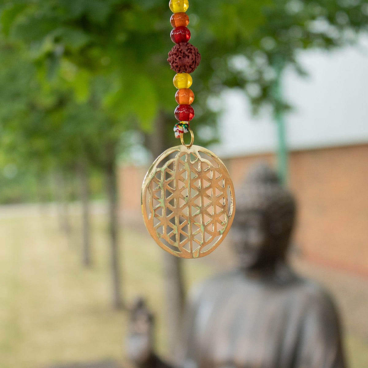 Brass Flower of Life Wind Chime with Rudraksha Beads, 63cm – view 4