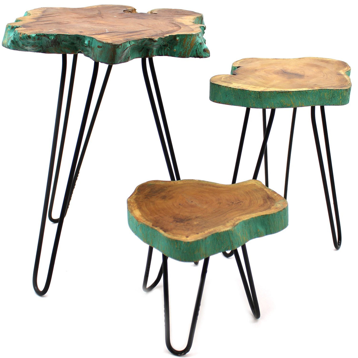 Set of 3 Gamal Wood Plant Stands - Greenwash – view 5