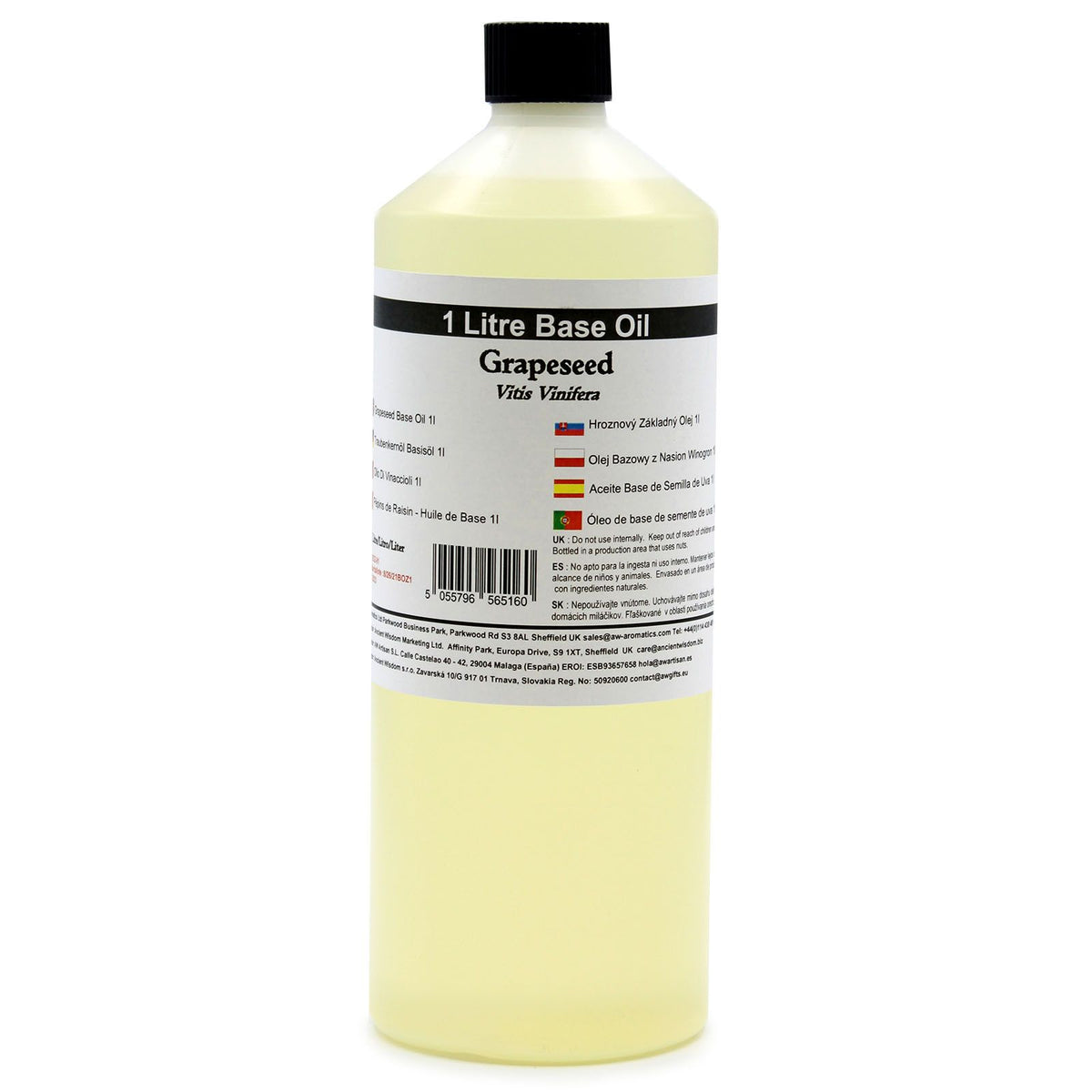 Grapeseed Base Oil, 1 Litre Bottle, Cold Pressed
