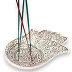 Polished Aluminium Large Hamsa Incense Holder 18x13cm