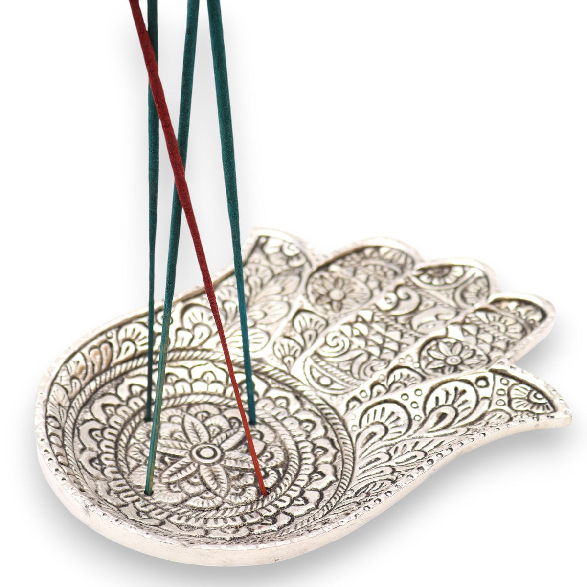 Polished Aluminium Large Hamsa Incense Holder 18x13cm