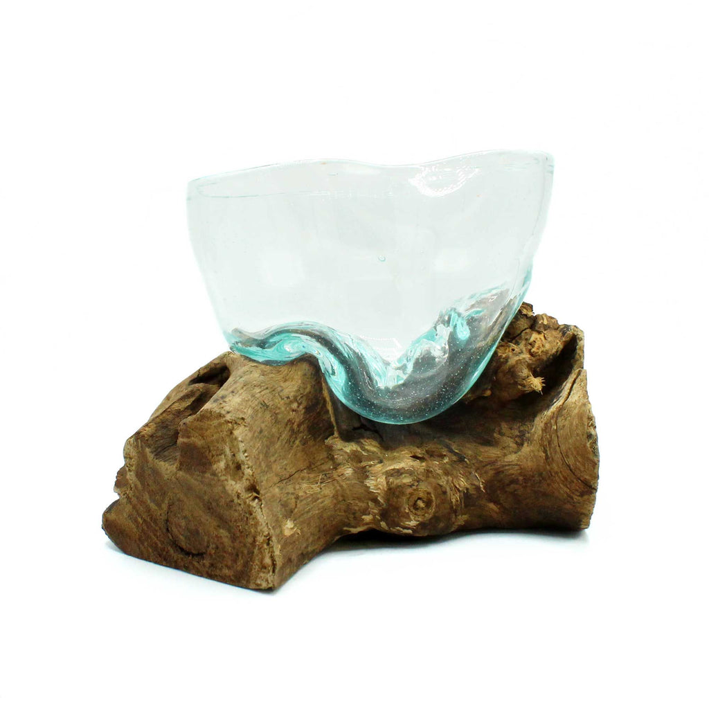 Molten Glass Artfully Misshapen Bowl on Wood