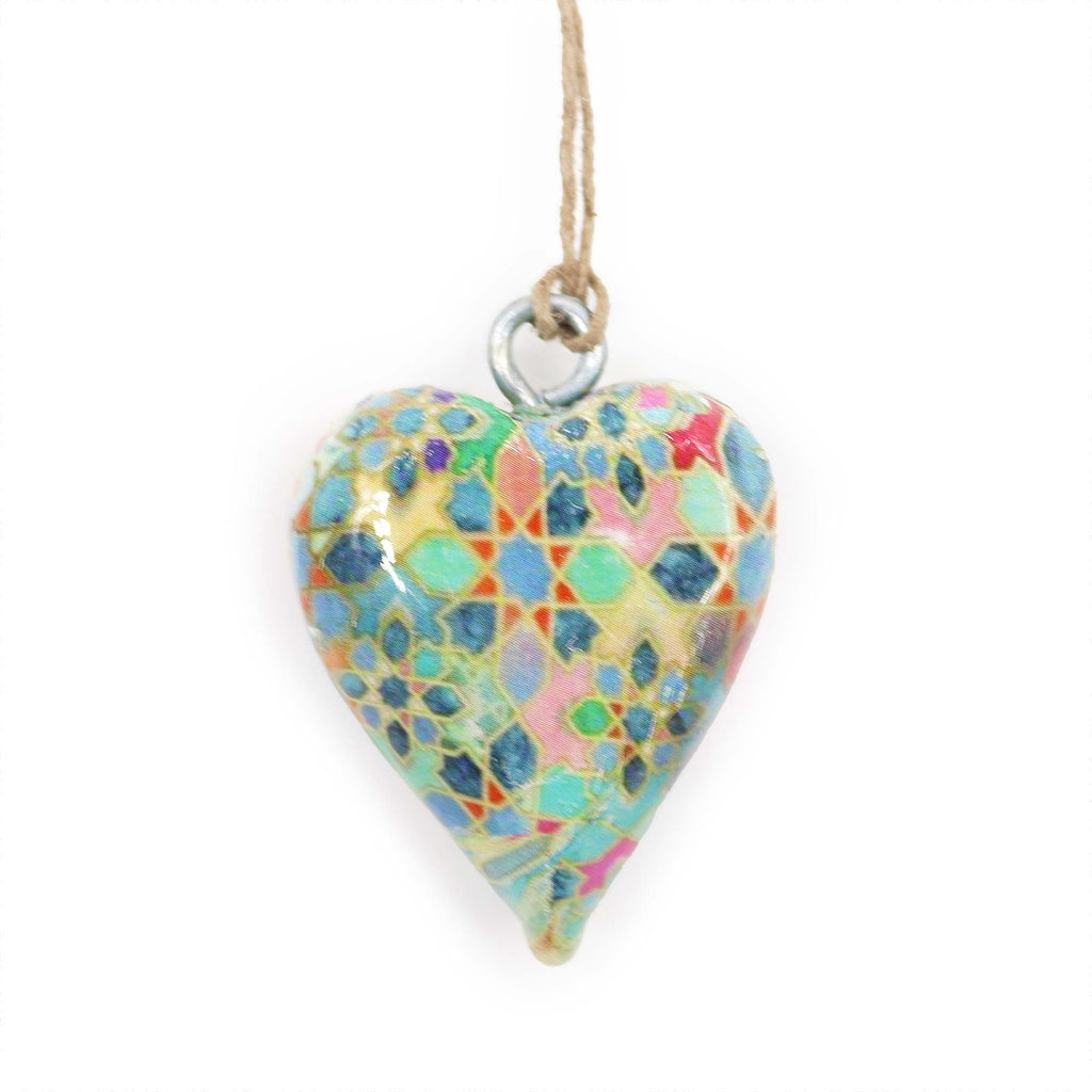Small Mango Wood Heart, Mediterranean Tile – view 2