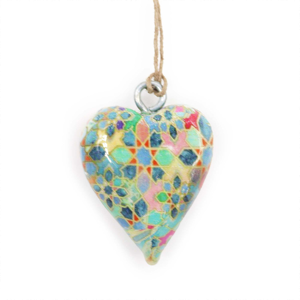 Small Mango Wood Heart, Mediterranean Tile – view 2