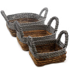 Banana Leaf & Grey Raffia Square Baskets, Set of 3 – view 6
