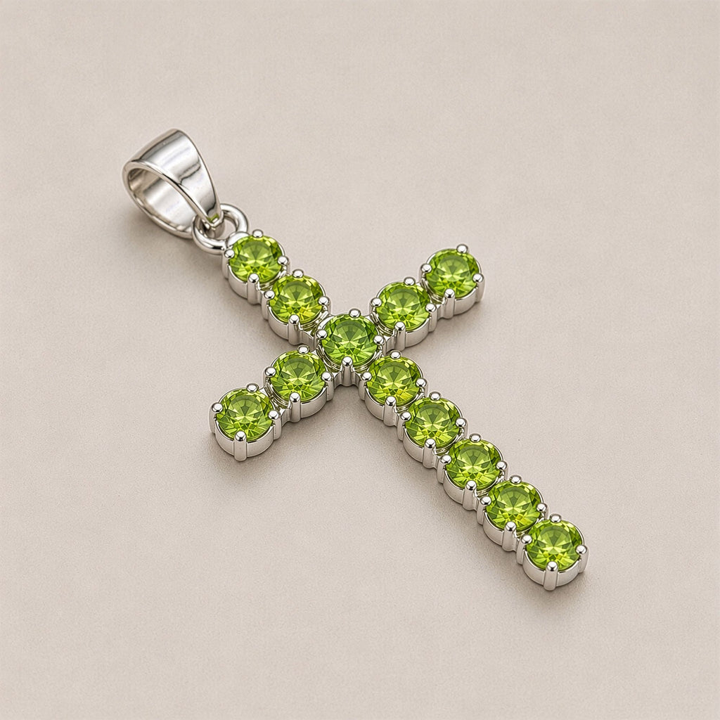 Peridot Crucifix Pendant Necklace on Silver Plated Chain 45cm – view 6