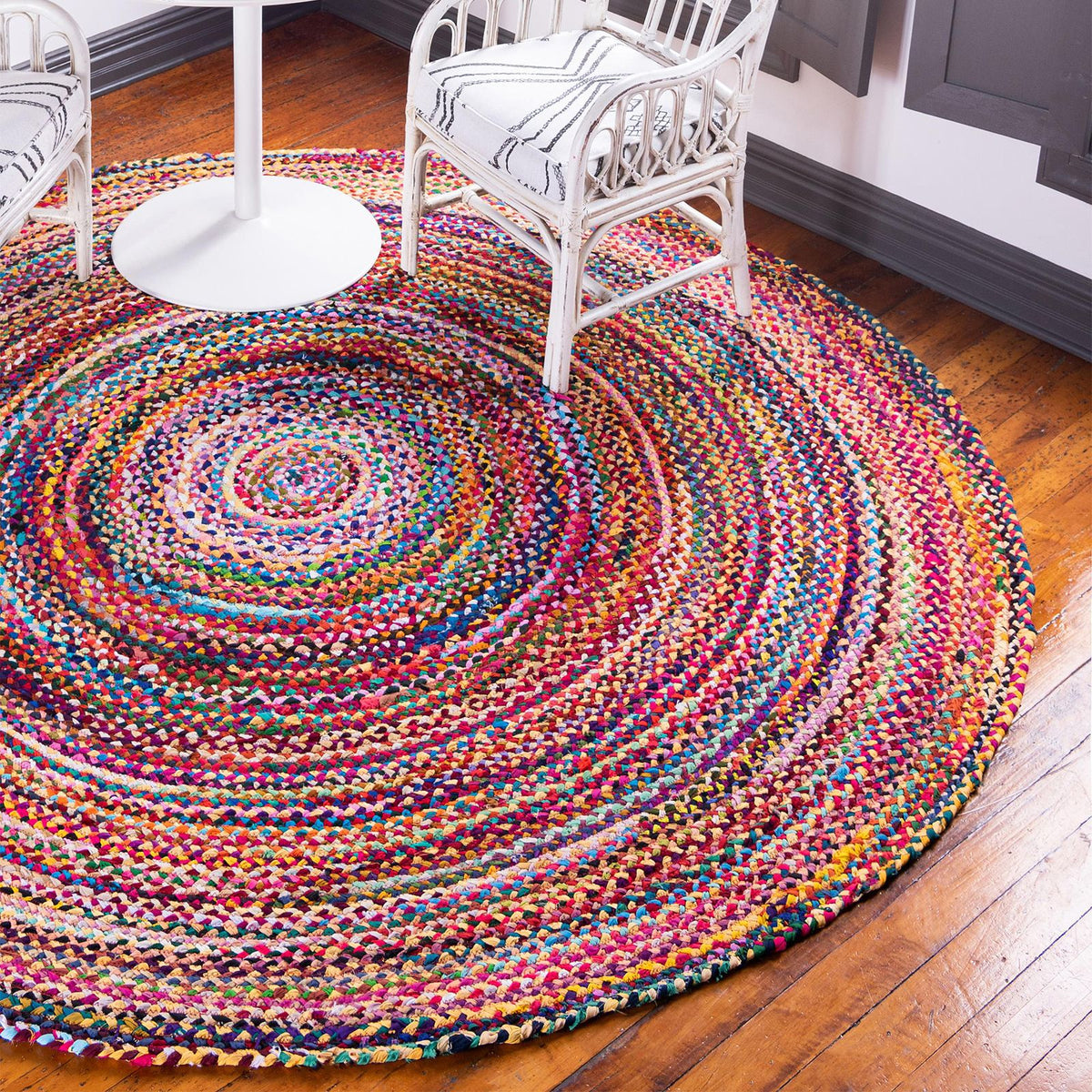 Round Jute and Recycled Cotton Rug - 90 cm – view 3