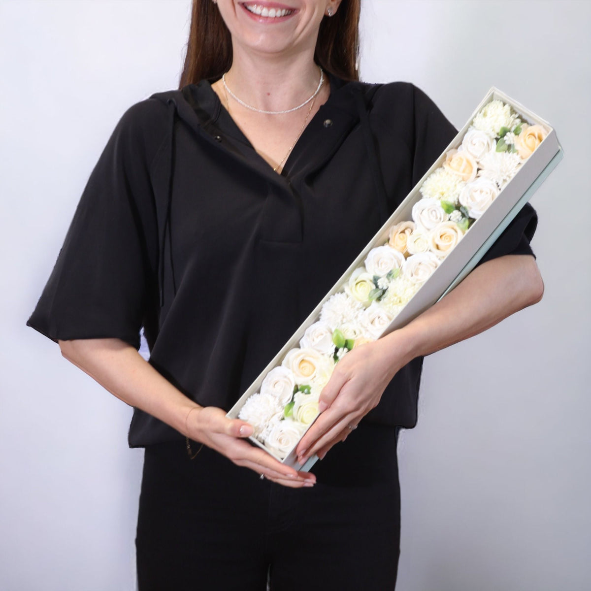 Extra Long Soap Flower Gift Box - Wedding White & Ivory