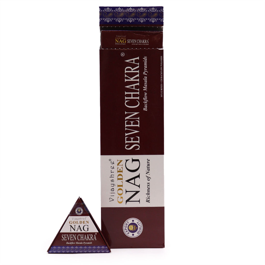Jumbo Golden Nag Seven Chakra Backflow Incense Cones, 10pk