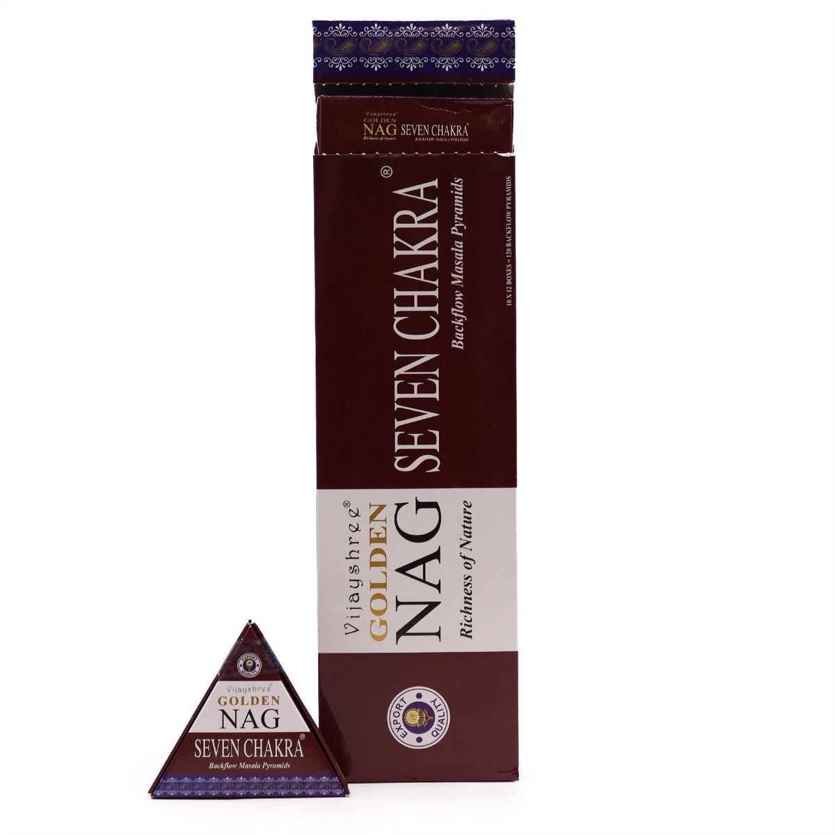 Jumbo Golden Nag Seven Chakra Backflow Incense Cones, 10pk